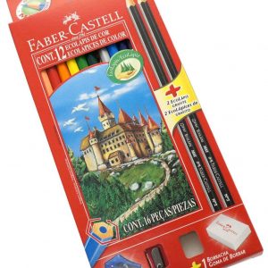 Lápis de cor com 12 cores + 2 ecolápis + 1 borracha + 1 apontador - Faber Castell