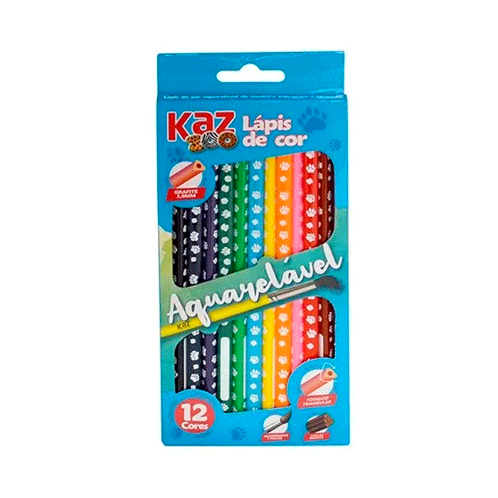 LÁPIS DE COR AQUARELÁVEL 12 CORES - KAZZOO